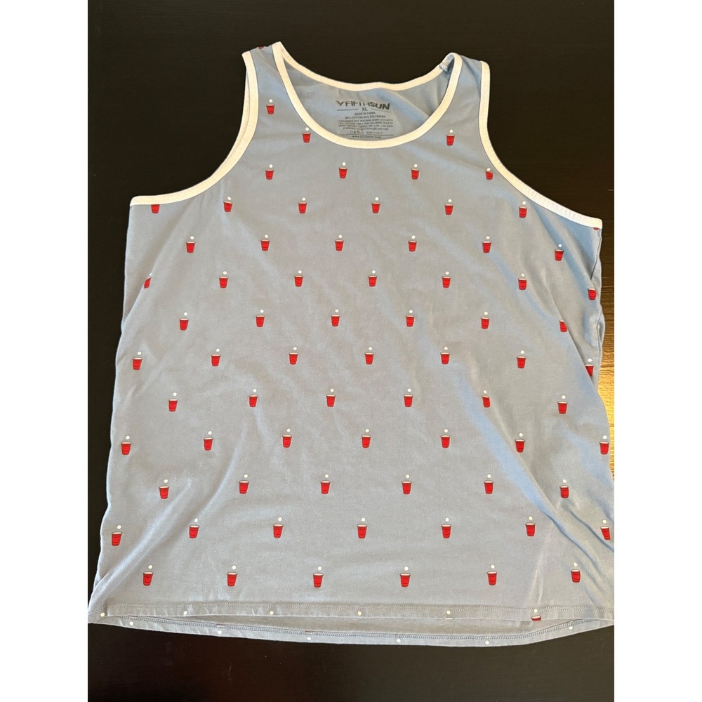 Fifth Sun Mens XL Blue Beer Pong Red Solo Cup Novelty Ringer Tank Top Shirt